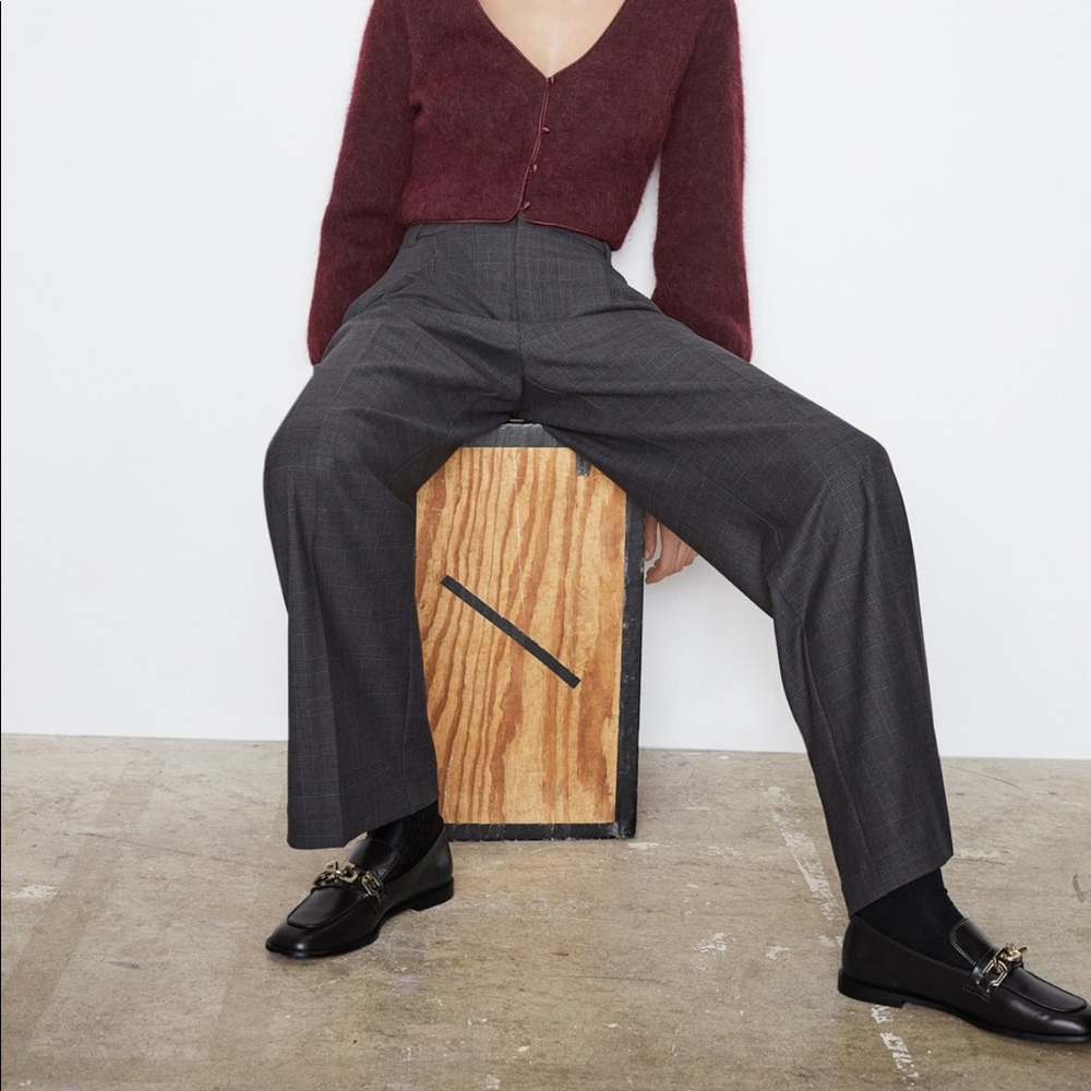 high-waisted full length plaid pants | tall